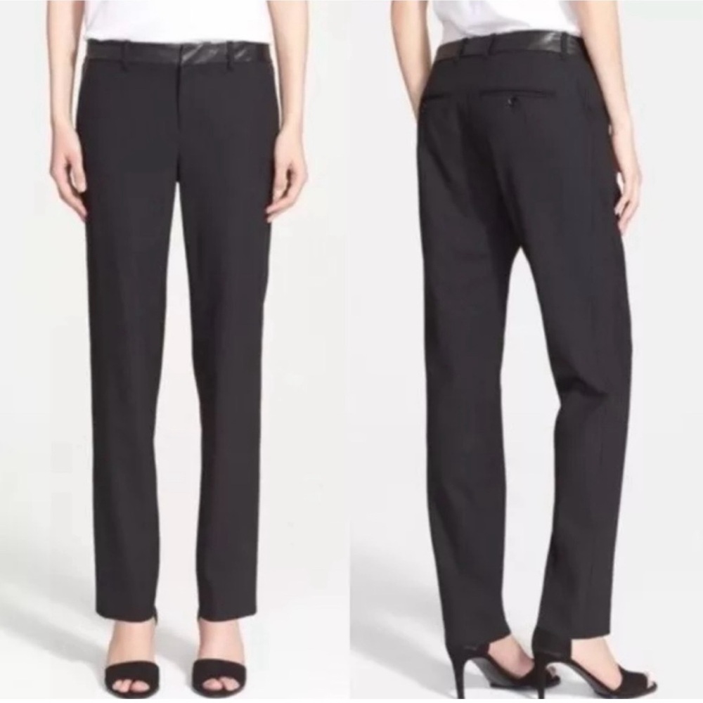 Vince 'Strapping' Leather Trim Wool Trousers business casual sz 2